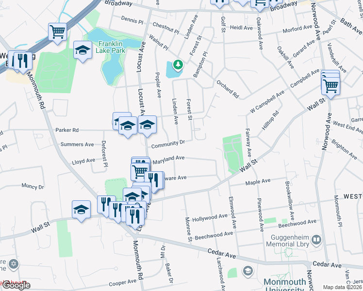 map of restaurants, bars, coffee shops, grocery stores, and more near 41 Community Drive in West Long Branch