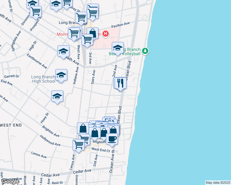 map of restaurants, bars, coffee shops, grocery stores, and more near 467 2nd Avenue in Long Branch
