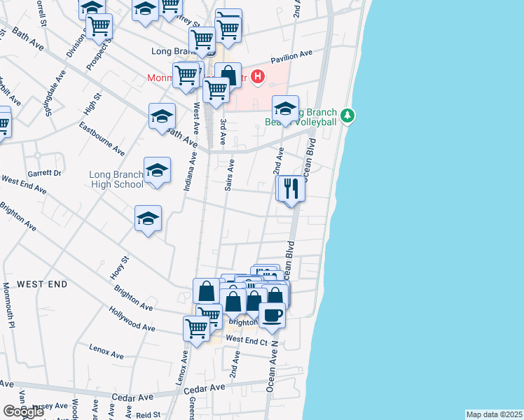 map of restaurants, bars, coffee shops, grocery stores, and more near 467 2nd Avenue in Long Branch