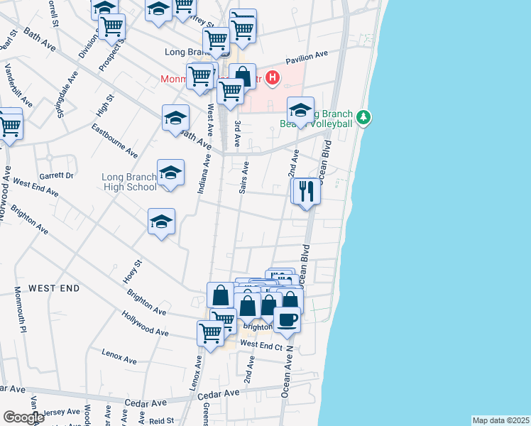 map of restaurants, bars, coffee shops, grocery stores, and more near 107 Matilda Terrace in Long Branch