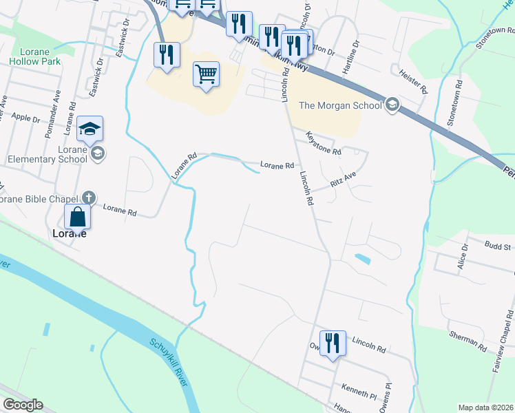 map of restaurants, bars, coffee shops, grocery stores, and more near 627 Hall Avenue in Reading