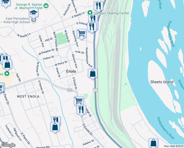 map of restaurants, bars, coffee shops, grocery stores, and more near 29 N Enola Rd in Enola