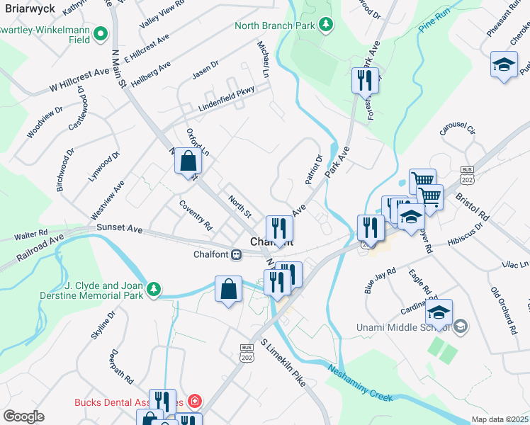 map of restaurants, bars, coffee shops, grocery stores, and more near 155 Chestnut Street in Chalfont