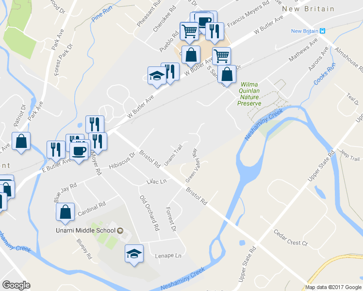 map of restaurants, bars, coffee shops, grocery stores, and more near 78 Unami Trail in Chalfont
