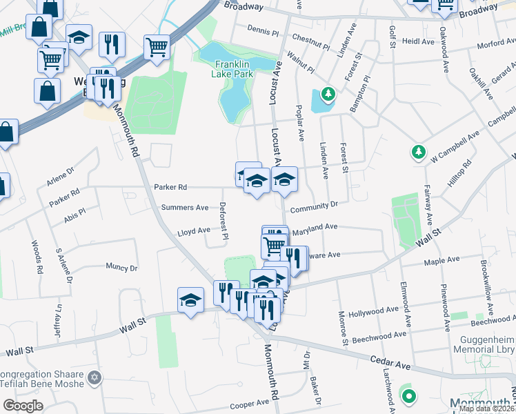 map of restaurants, bars, coffee shops, grocery stores, and more near 20 Parker Road in West Long Branch