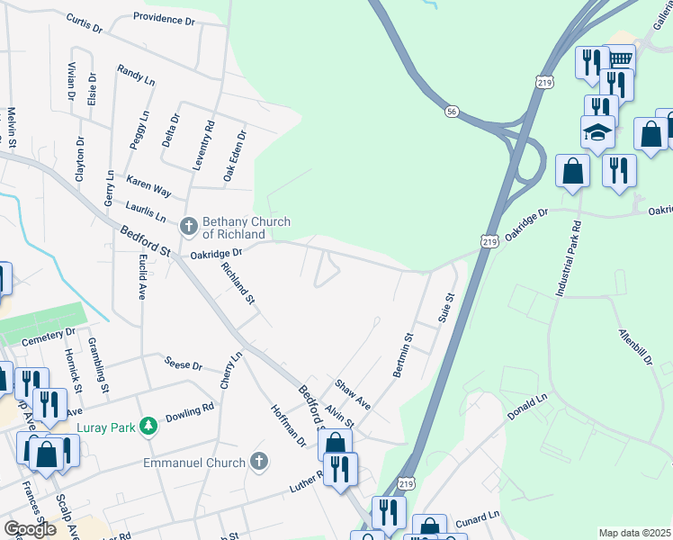 map of restaurants, bars, coffee shops, grocery stores, and more near 114 Ashlyn Drive in Johnstown