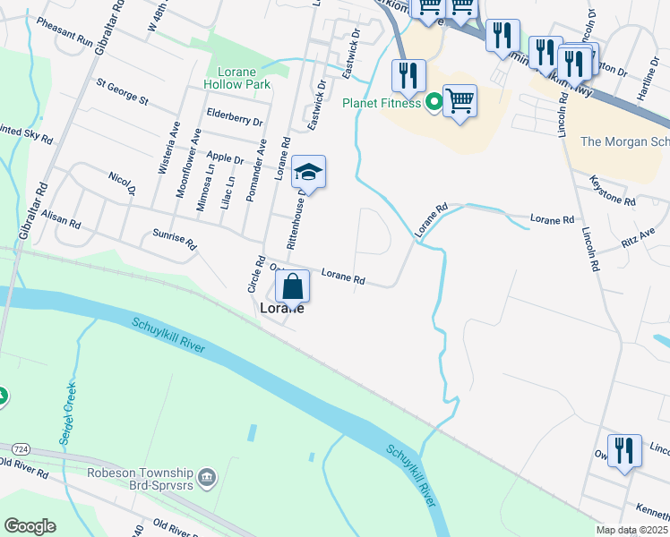 map of restaurants, bars, coffee shops, grocery stores, and more near 5309 Lorane Road in Reading
