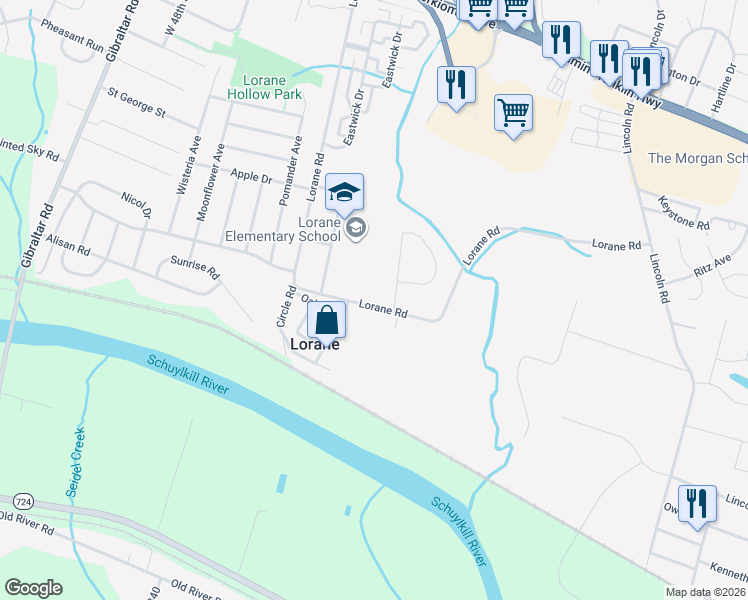 map of restaurants, bars, coffee shops, grocery stores, and more near 5309 Lorane Road in Reading