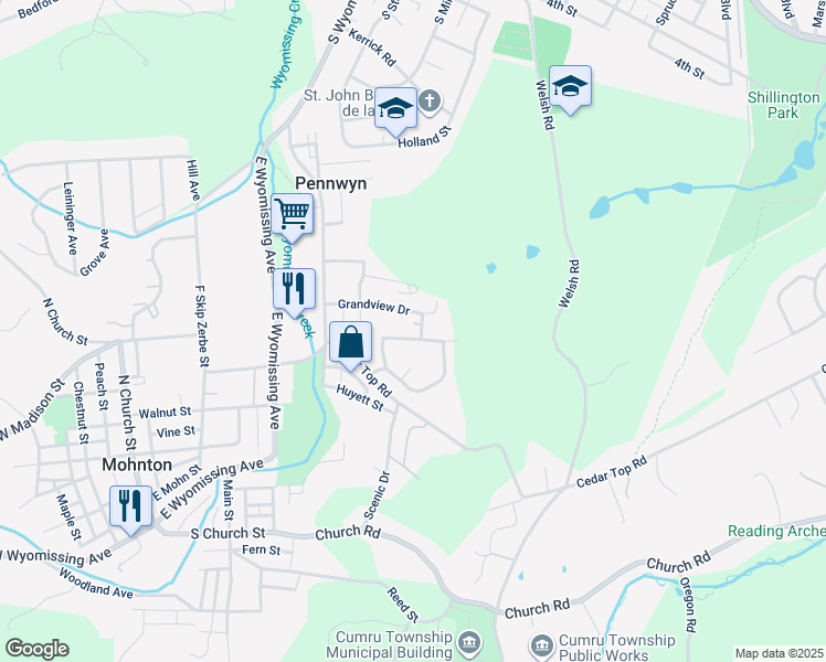 map of restaurants, bars, coffee shops, grocery stores, and more near 151 Castleton Drive in Reading