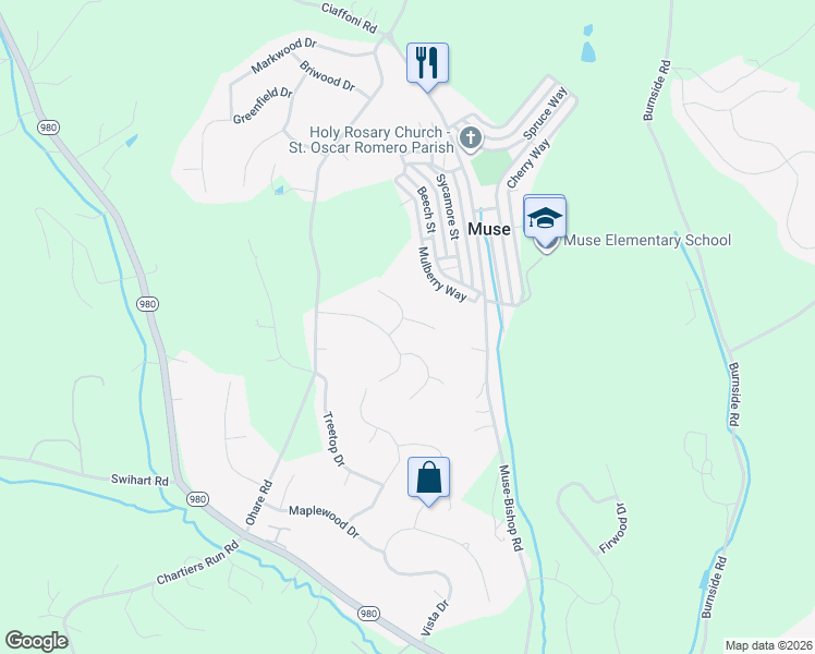 map of restaurants, bars, coffee shops, grocery stores, and more near 100 Chestnut Court in Canonsburg
