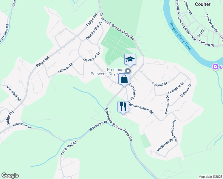 map of restaurants, bars, coffee shops, grocery stores, and more near 201 Old Orchard Drive in McKeesport