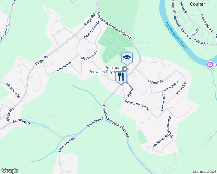 map of restaurants, bars, coffee shops, grocery stores, and more near 201 Old Orchard Drive in McKeesport