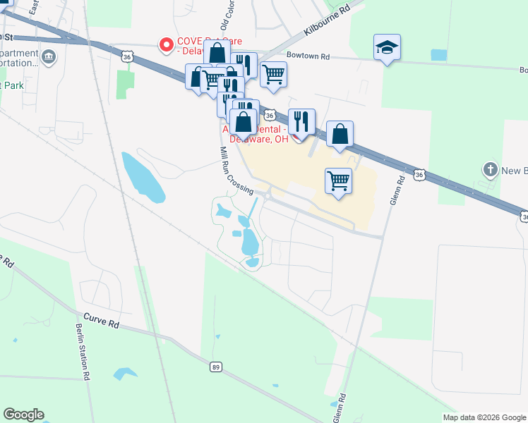 map of restaurants, bars, coffee shops, grocery stores, and more near 20 Bur Reed Road in Delaware
