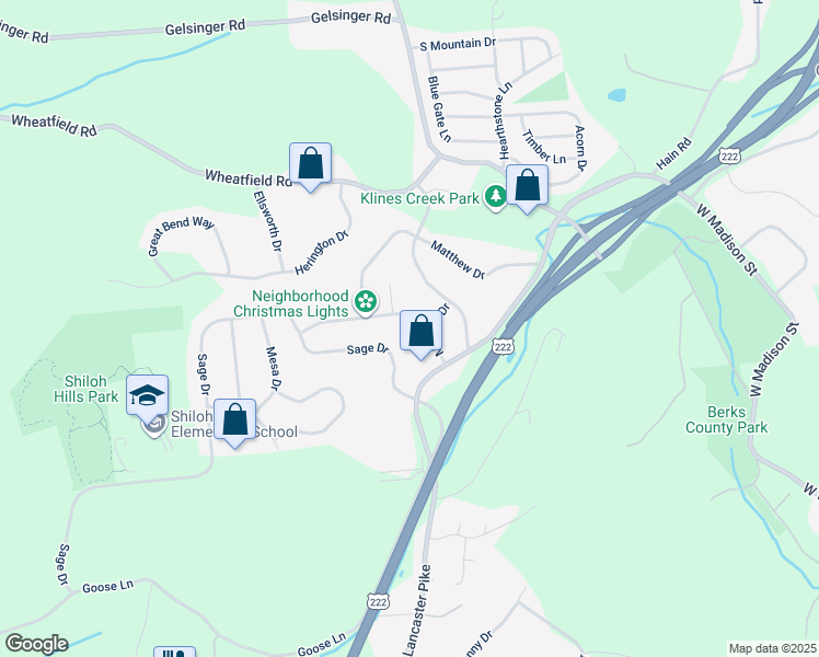 map of restaurants, bars, coffee shops, grocery stores, and more near 118 Marie Drive in Sinking Spring