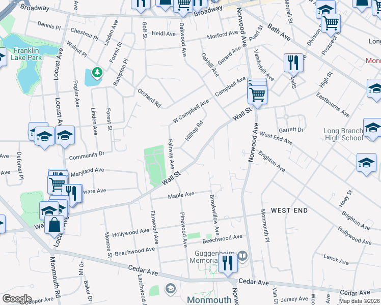map of restaurants, bars, coffee shops, grocery stores, and more near 3 Garden Terrace in West Long Branch