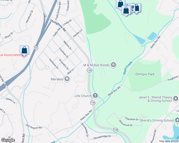 map of restaurants, bars, coffee shops, grocery stores, and more near 1025 Pennsylvania 130 in Greensburg