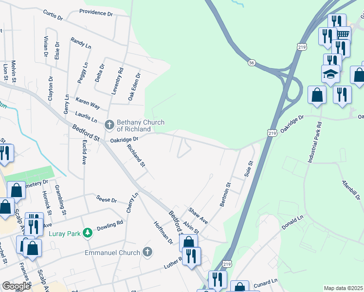 map of restaurants, bars, coffee shops, grocery stores, and more near 114 Ashlyn Drive in Johnstown