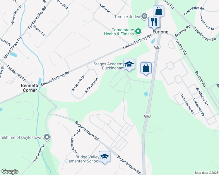 map of restaurants, bars, coffee shops, grocery stores, and more near 3206 Brookside Drive in Furlong