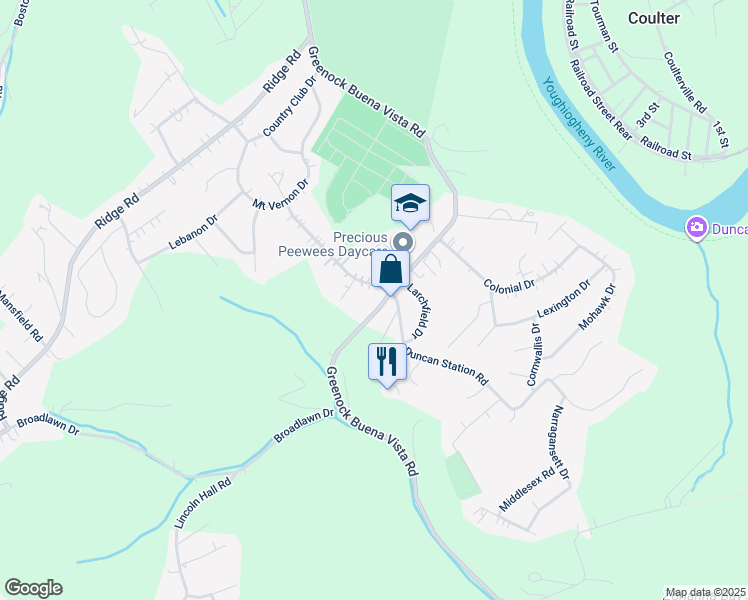 map of restaurants, bars, coffee shops, grocery stores, and more near 2512 Greenock Buena Vista Road in Elizabeth