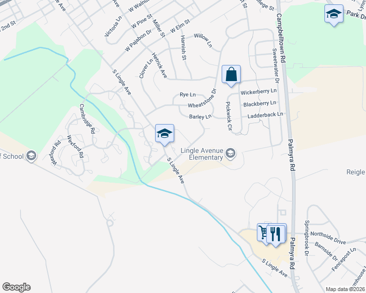 map of restaurants, bars, coffee shops, grocery stores, and more near 42 Oatfield Lane in Palmyra