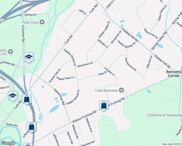 map of restaurants, bars, coffee shops, grocery stores, and more near 126 Glen Drive in Doylestown