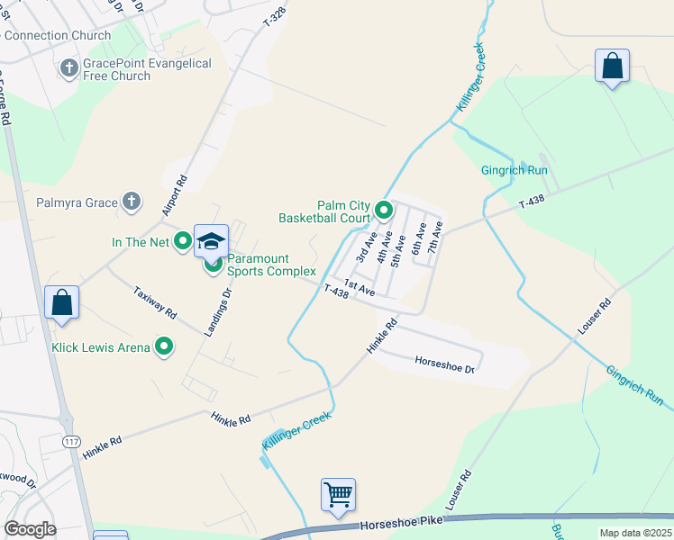 map of restaurants, bars, coffee shops, grocery stores, and more near 123 Palm City Park in Annville