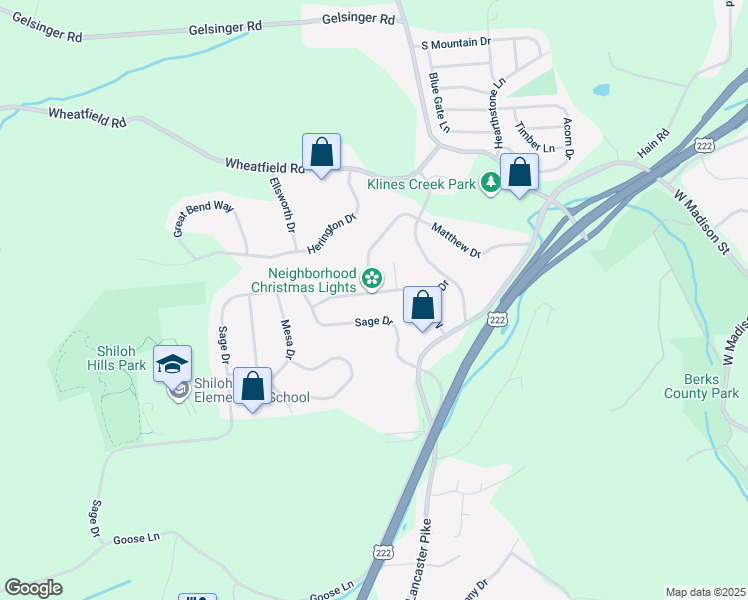 map of restaurants, bars, coffee shops, grocery stores, and more near 106 Marie Drive in Sinking Spring