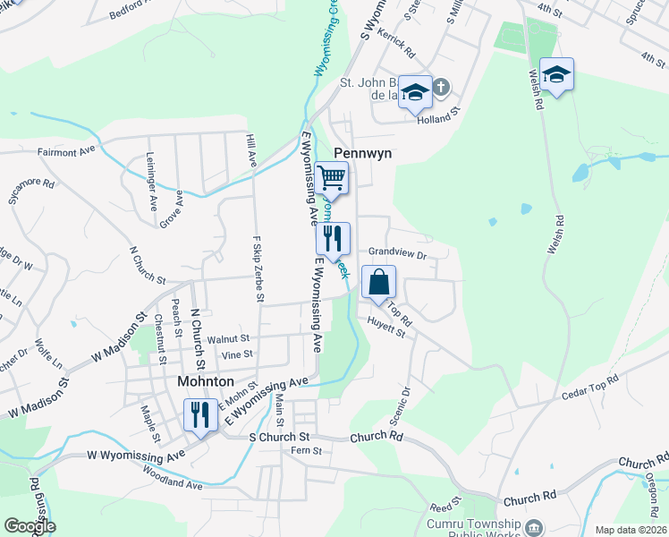 map of restaurants, bars, coffee shops, grocery stores, and more near 322 East Wyomissing Avenue in Mohnton