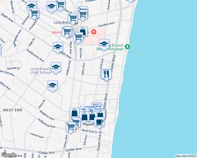 map of restaurants, bars, coffee shops, grocery stores, and more near 467 2nd Avenue in Long Branch