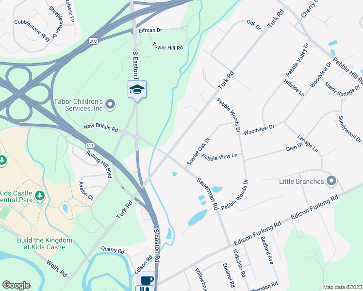 map of restaurants, bars, coffee shops, grocery stores, and more near 2127 Turk Road in Doylestown