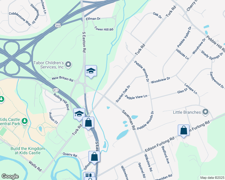 map of restaurants, bars, coffee shops, grocery stores, and more near 2127 Turk Road in Doylestown