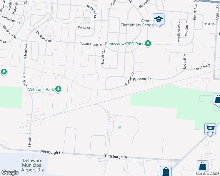 map of restaurants, bars, coffee shops, grocery stores, and more near 650 Boulder Drive in Delaware