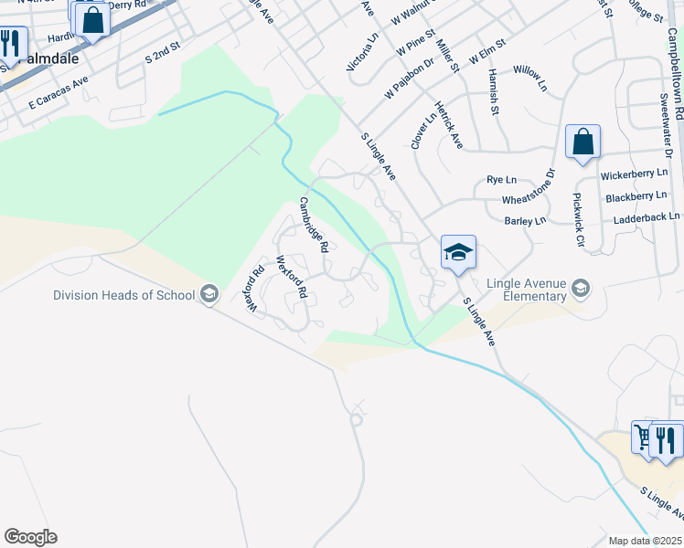 map of restaurants, bars, coffee shops, grocery stores, and more near 1417 Cambridge Court in Palmyra