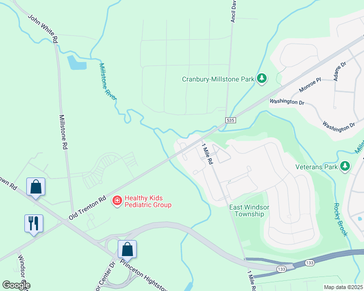 map of restaurants, bars, coffee shops, grocery stores, and more near 24 Old Trenton Road in East Windsor