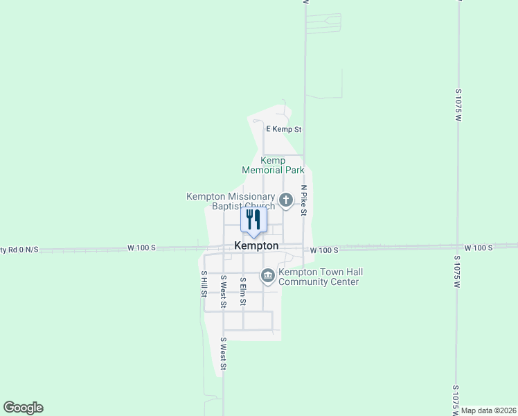 map of restaurants, bars, coffee shops, grocery stores, and more near 205 North Main Street in Kempton