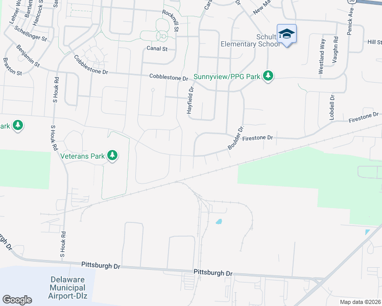 map of restaurants, bars, coffee shops, grocery stores, and more near 412 Firestone Drive in Delaware