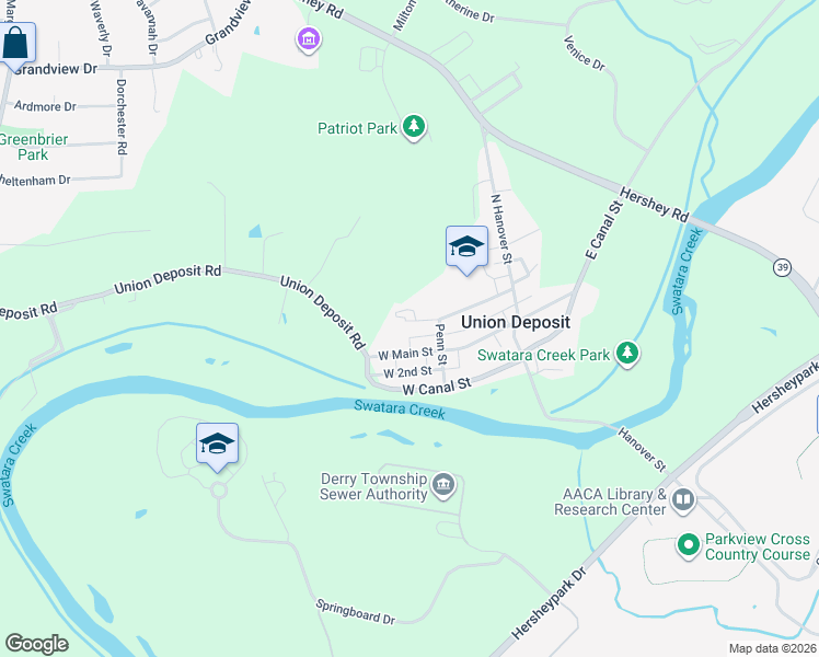 map of restaurants, bars, coffee shops, grocery stores, and more near 108 W 3rd St in Hershey
