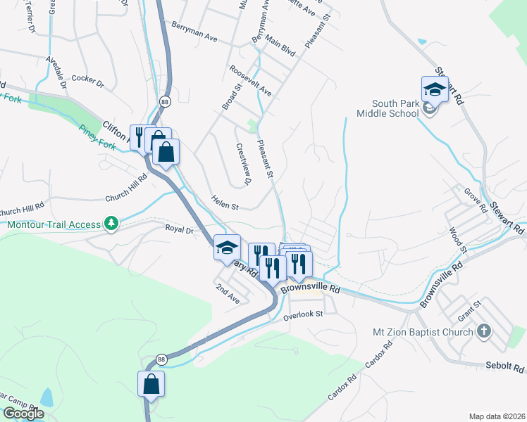 map of restaurants, bars, coffee shops, grocery stores, and more near 6368 Helen St in South Park Township