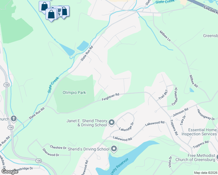 map of restaurants, bars, coffee shops, grocery stores, and more near 126 Almont Lane in Greensburg