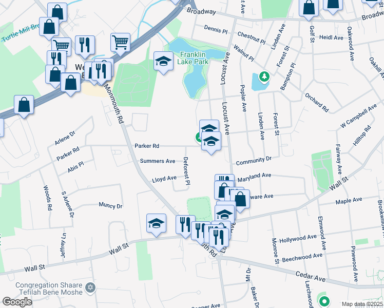 map of restaurants, bars, coffee shops, grocery stores, and more near 8 Deforest Place in West Long Branch