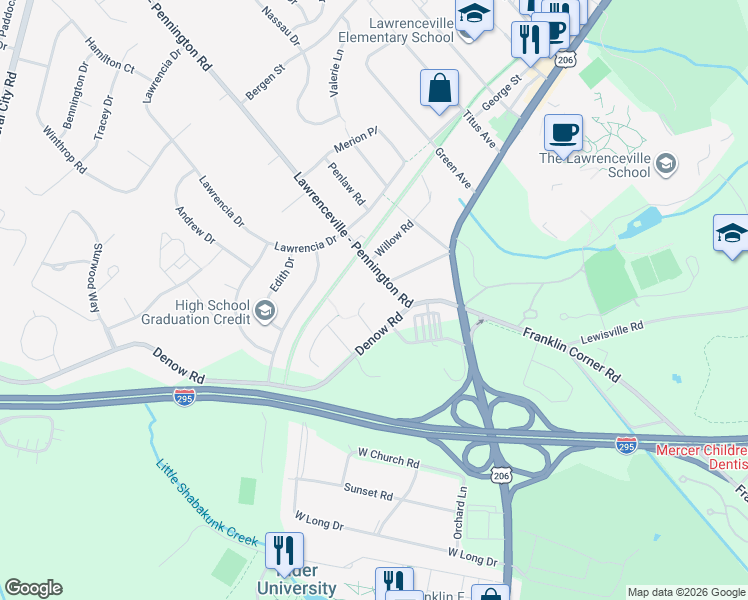 map of restaurants, bars, coffee shops, grocery stores, and more near 8 Polonia Avenue in Lawrence Township