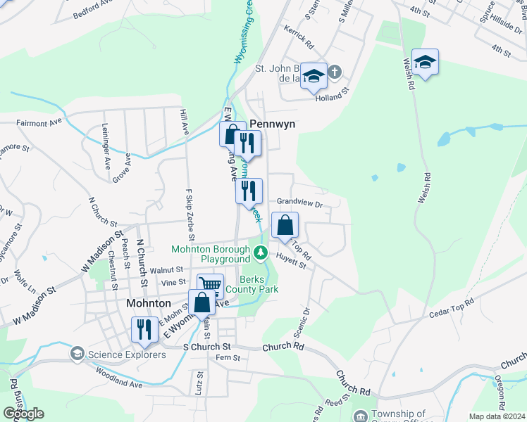 map of restaurants, bars, coffee shops, grocery stores, and more near 322 East Wyomissing Avenue in Mohnton