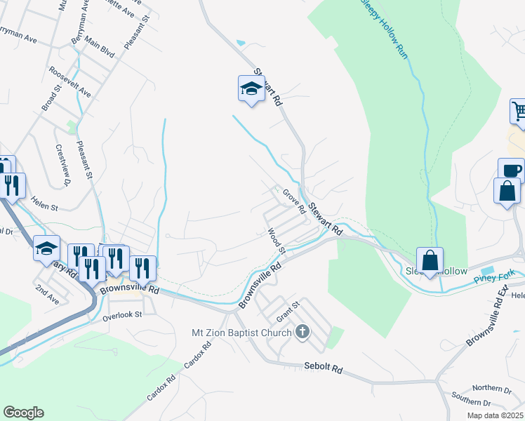 map of restaurants, bars, coffee shops, grocery stores, and more near 3608 Edgewood Street in South Park Township