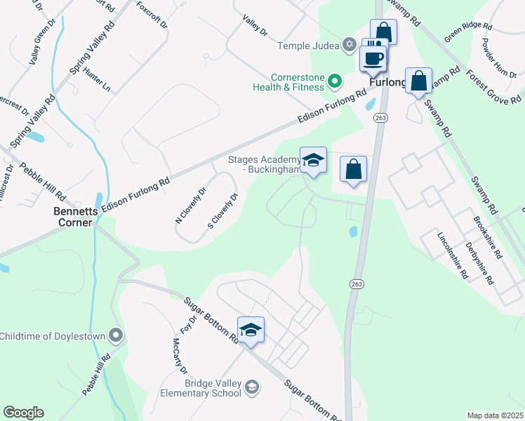 map of restaurants, bars, coffee shops, grocery stores, and more near 3210 Brookside Drive in Furlong