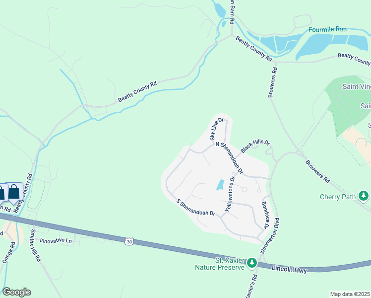 map of restaurants, bars, coffee shops, grocery stores, and more near 371 South Shenandoah Drive in Latrobe