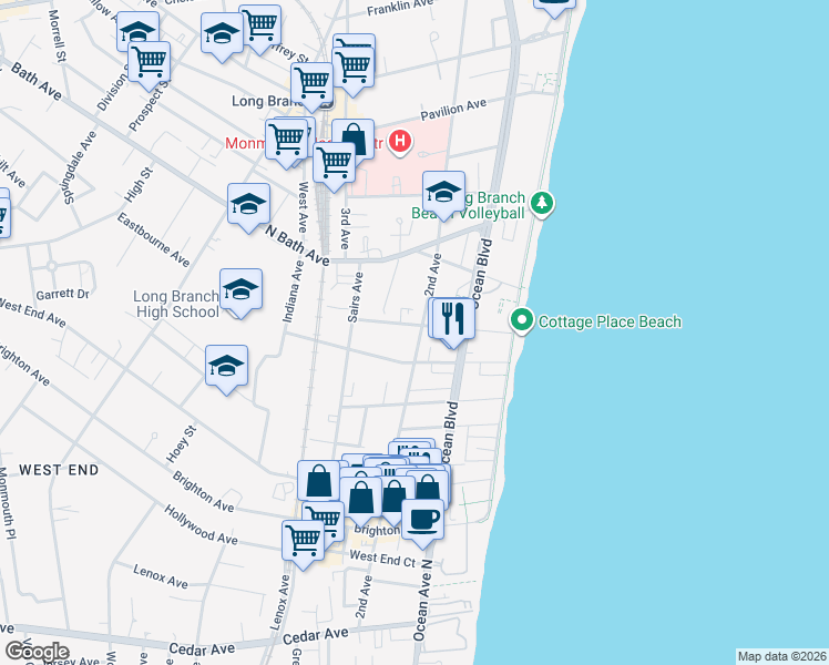 map of restaurants, bars, coffee shops, grocery stores, and more near 467 2nd Avenue in Long Branch