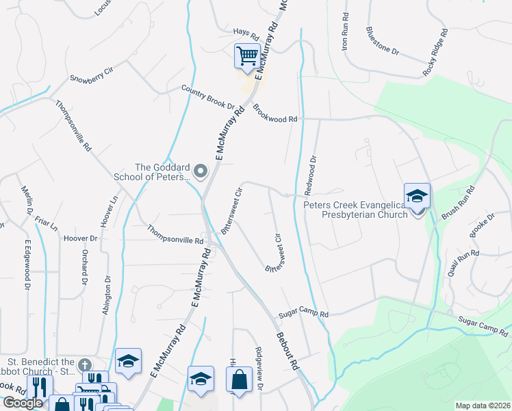map of restaurants, bars, coffee shops, grocery stores, and more near 108 Bittersweet Circle in Venetia
