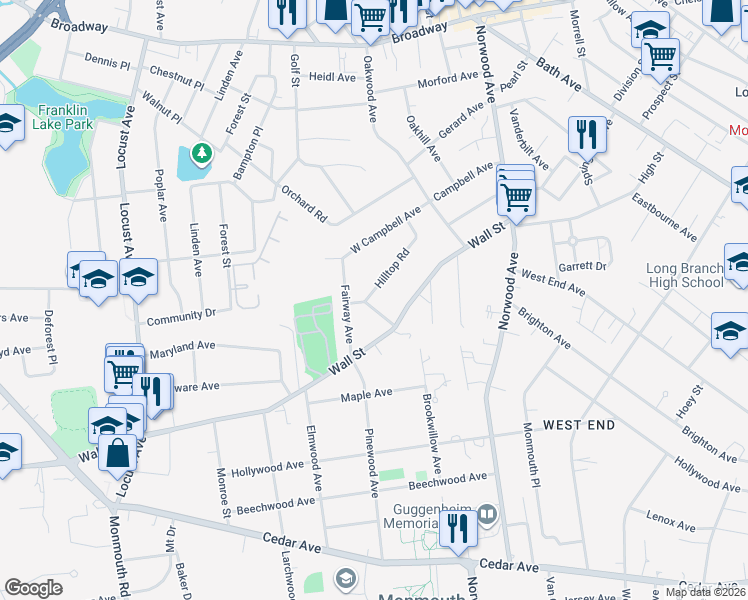 map of restaurants, bars, coffee shops, grocery stores, and more near 3 Garden Terrace in West Long Branch