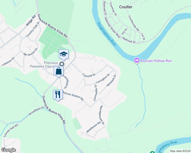 map of restaurants, bars, coffee shops, grocery stores, and more near 215 Lexington Drive in McKeesport