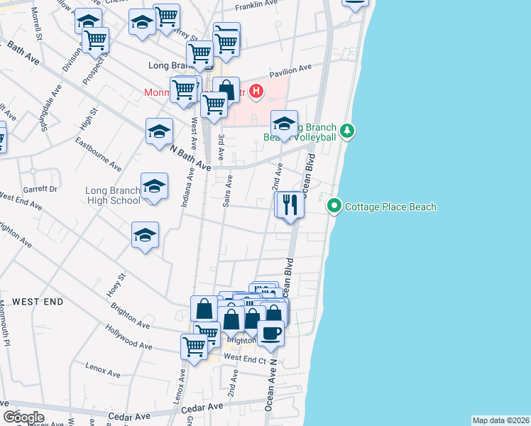 map of restaurants, bars, coffee shops, grocery stores, and more near 467 2nd Avenue in Long Branch